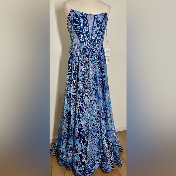 JOVANI 44151 | Blue Embellished Strapless Ball Gown | Floral | Women’s 14 - Picture 2 of 6